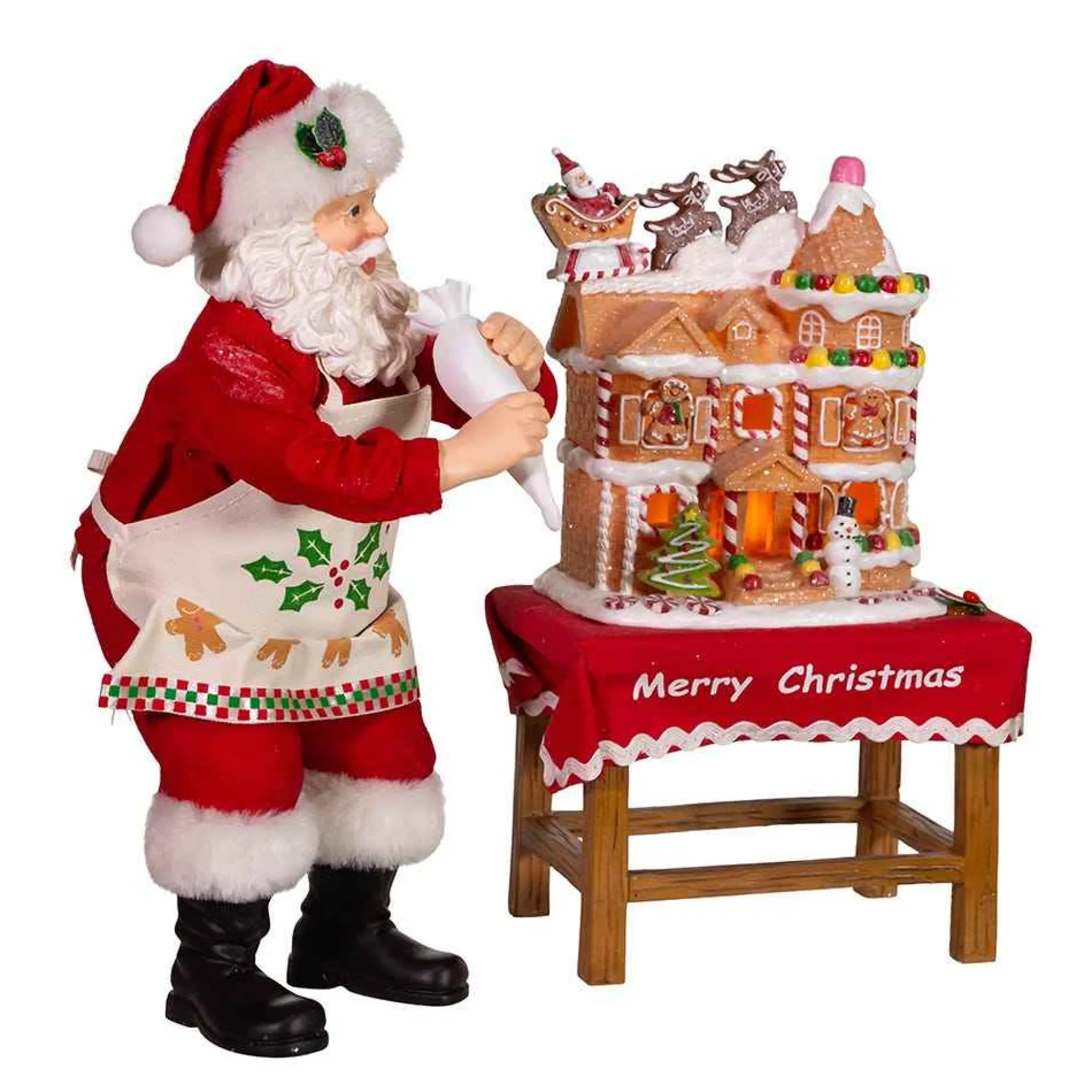 Kurt Adler Tabletop Items* 10.5-Inch Battery-Operated Fabriche Santa Decorating Led Gingerbread House Table Piece