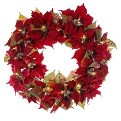 Kurt Adler Lawn And Outdoor Decor* 24-Inch Battery-Operated Red Poinsettia Led Wreath