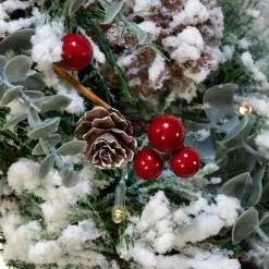 Kurt Adler Wreaths* 18-Inch Battery-Operated Flocked With Red Berries And Pinecones Led Wreath