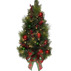 Kurt Adler Pre-Lit Trees* 26-Inch Battery-Operated Pre-Lit Red And Green Wall Tree With Bow