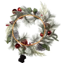 Kurt Adler Wreaths* 22-Inch Battery-Operated Red Berries, Balls And Silver Pinecone Wreath