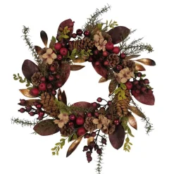 Kurt Adler Wreaths* 24-Inch Berries And Pinecone Burgundy Rattan Wreath
