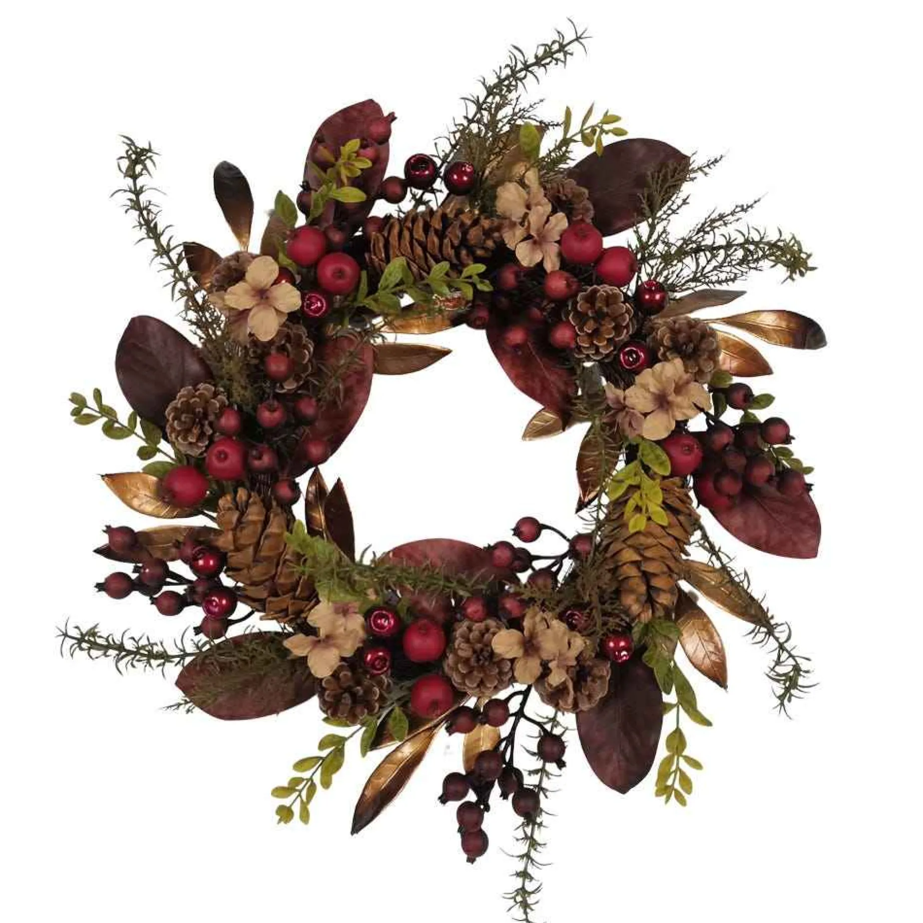 Kurt Adler Wreaths* 24-Inch Berries And Pinecone Burgundy Rattan Wreath