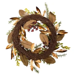 Kurt Adler Wreaths* 24-Inch Berries And Pinecone Burgundy Rattan Wreath
