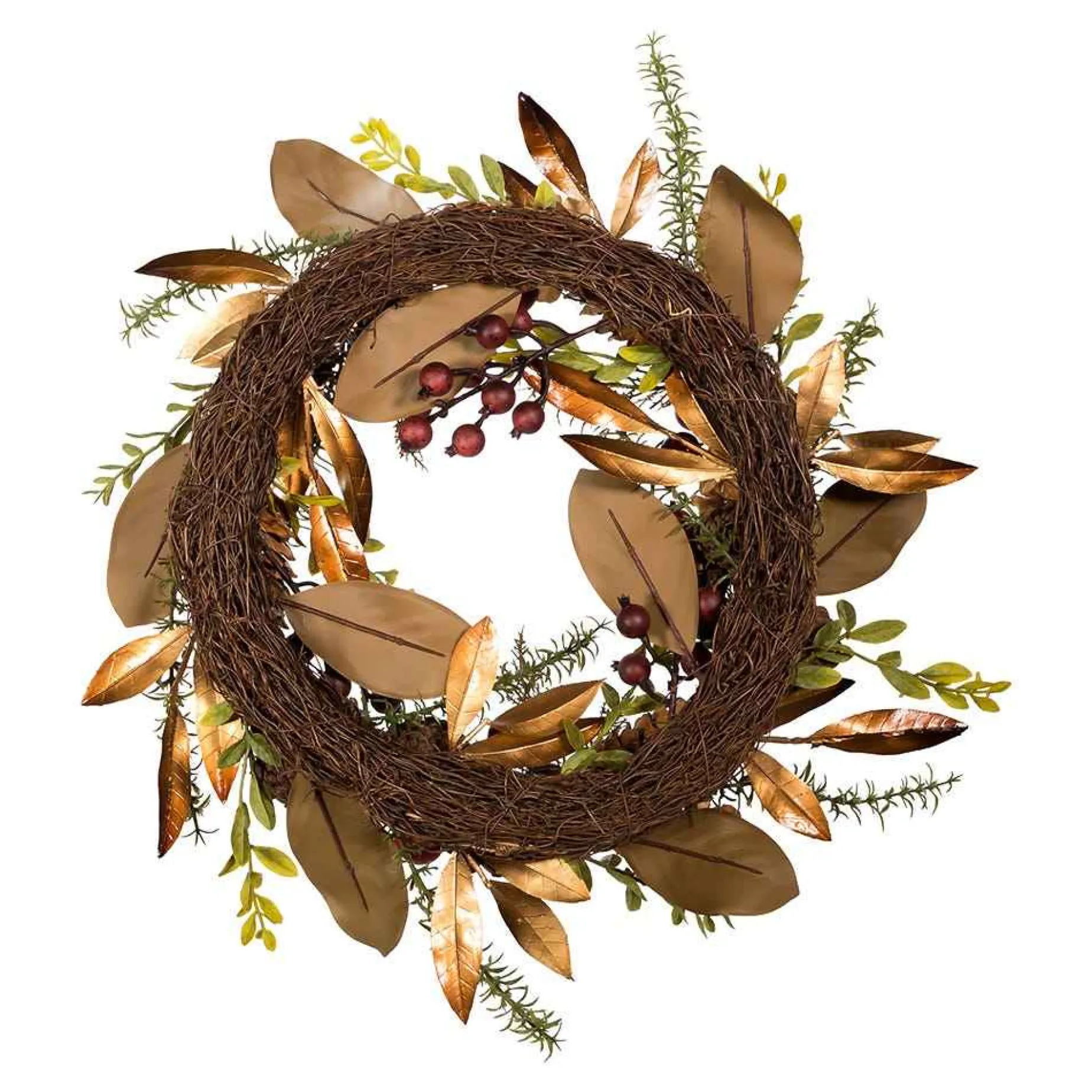 Kurt Adler Wreaths* 24-Inch Berries And Pinecone Burgundy Rattan Wreath