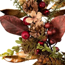 Kurt Adler Wreaths* 24-Inch Berries And Pinecone Burgundy Rattan Wreath