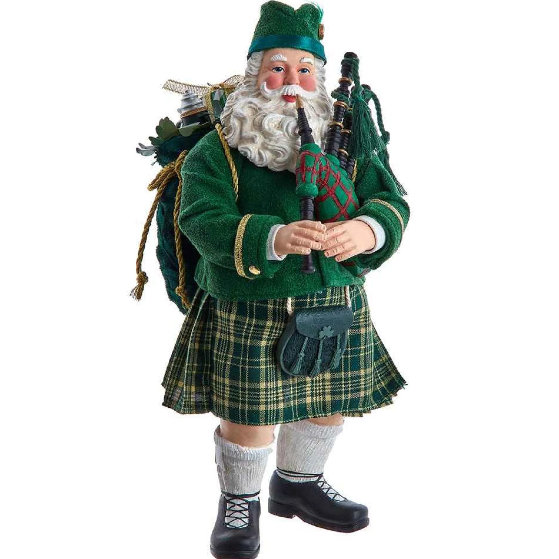 Kurt Adler Tabletop Items* 10.5-Inch Fabriche Musical Irish Bagpiper Santa
