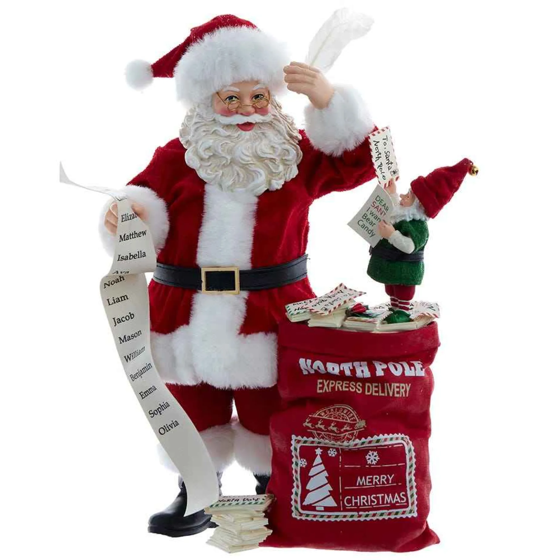 Kurt Adler Tabletop Items* 10.5-Inch Fabriche Santa With Mail And Elf
