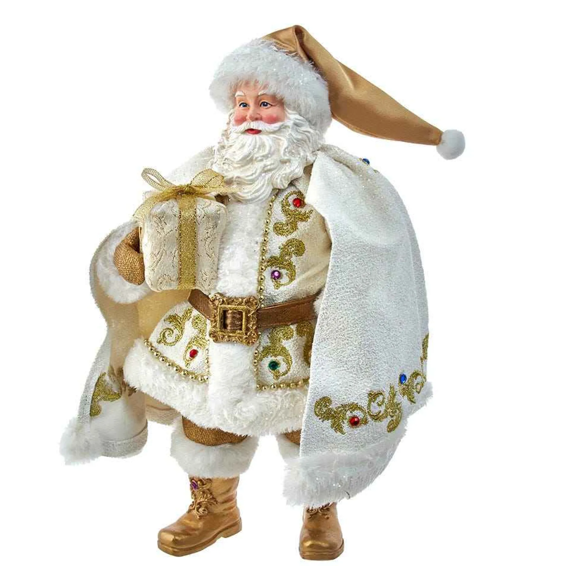 Kurt Adler Tabletop Items* 10.5-Inch Fabriche White And Gold Santa