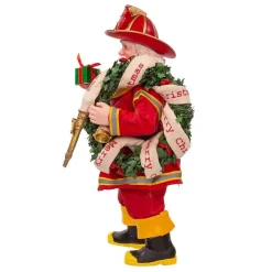 Kurt Adler Tabletop Items* 11-Inch Fabriche Fireman Santa With Wreath And Hose