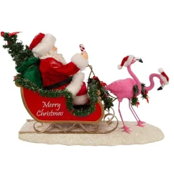 Kurt Adler Tabletop Items* 10-Inch Fabriche Flamingos Pulling Santa Sleigh