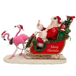 Kurt Adler Tabletop Items* 10-Inch Fabriche Flamingos Pulling Santa Sleigh