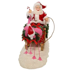 Kurt Adler Tabletop Items* 10-Inch Fabriche Flamingos Pulling Santa Sleigh