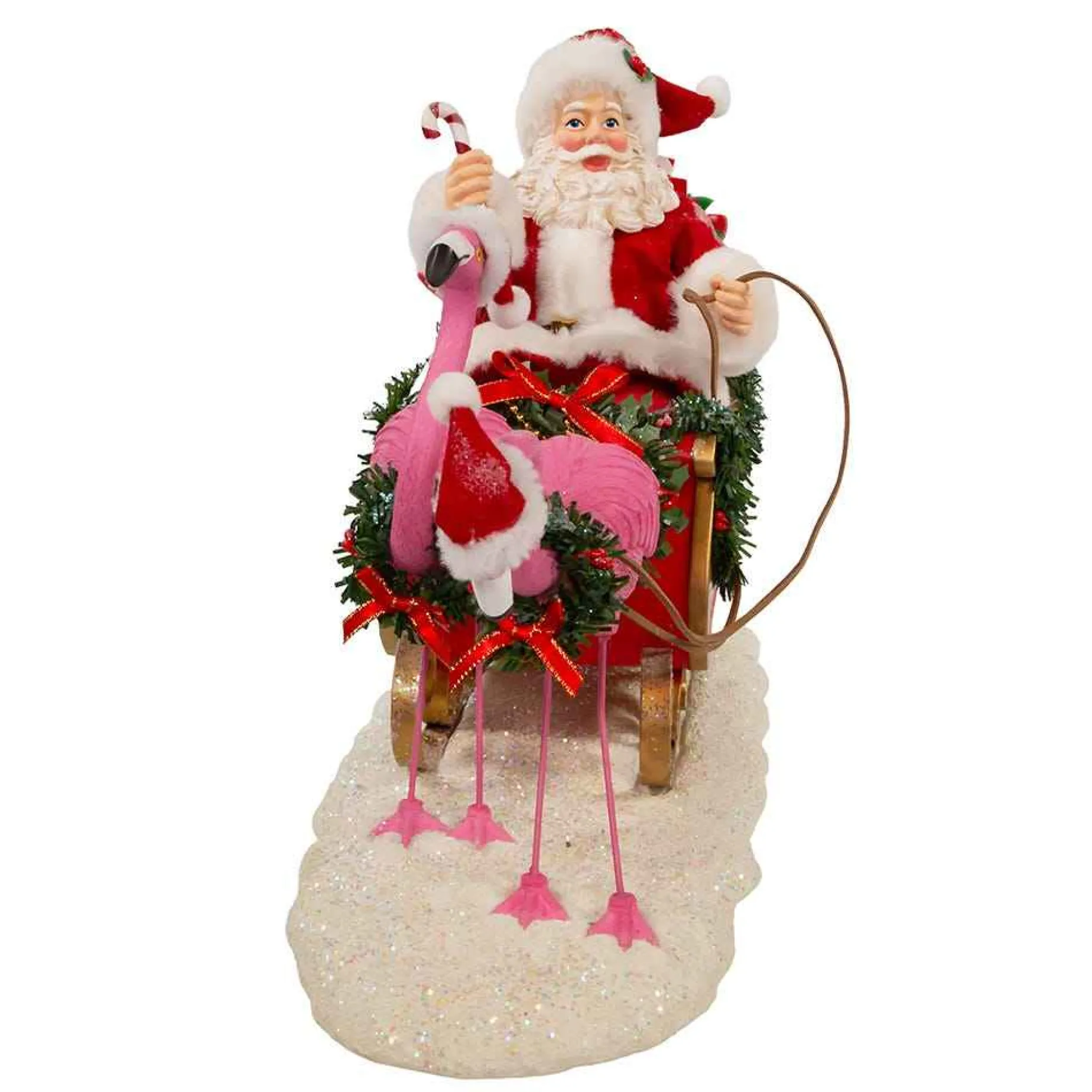 Kurt Adler Tabletop Items* 10-Inch Fabriche Flamingos Pulling Santa Sleigh