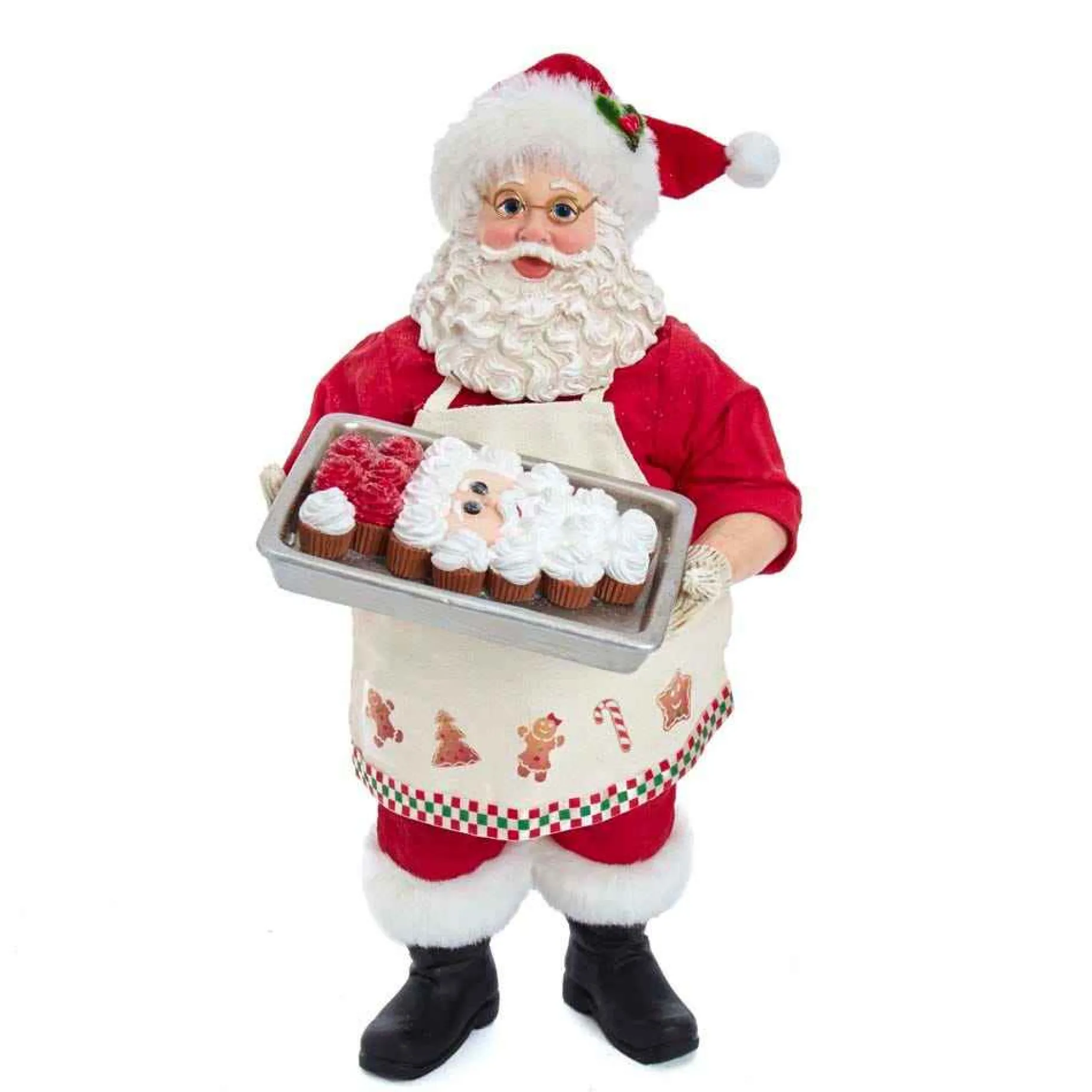 Kurt Adler Tabletop Items* 10.5-Inch Fabriche Santa And Tray Of Santa Face Cake