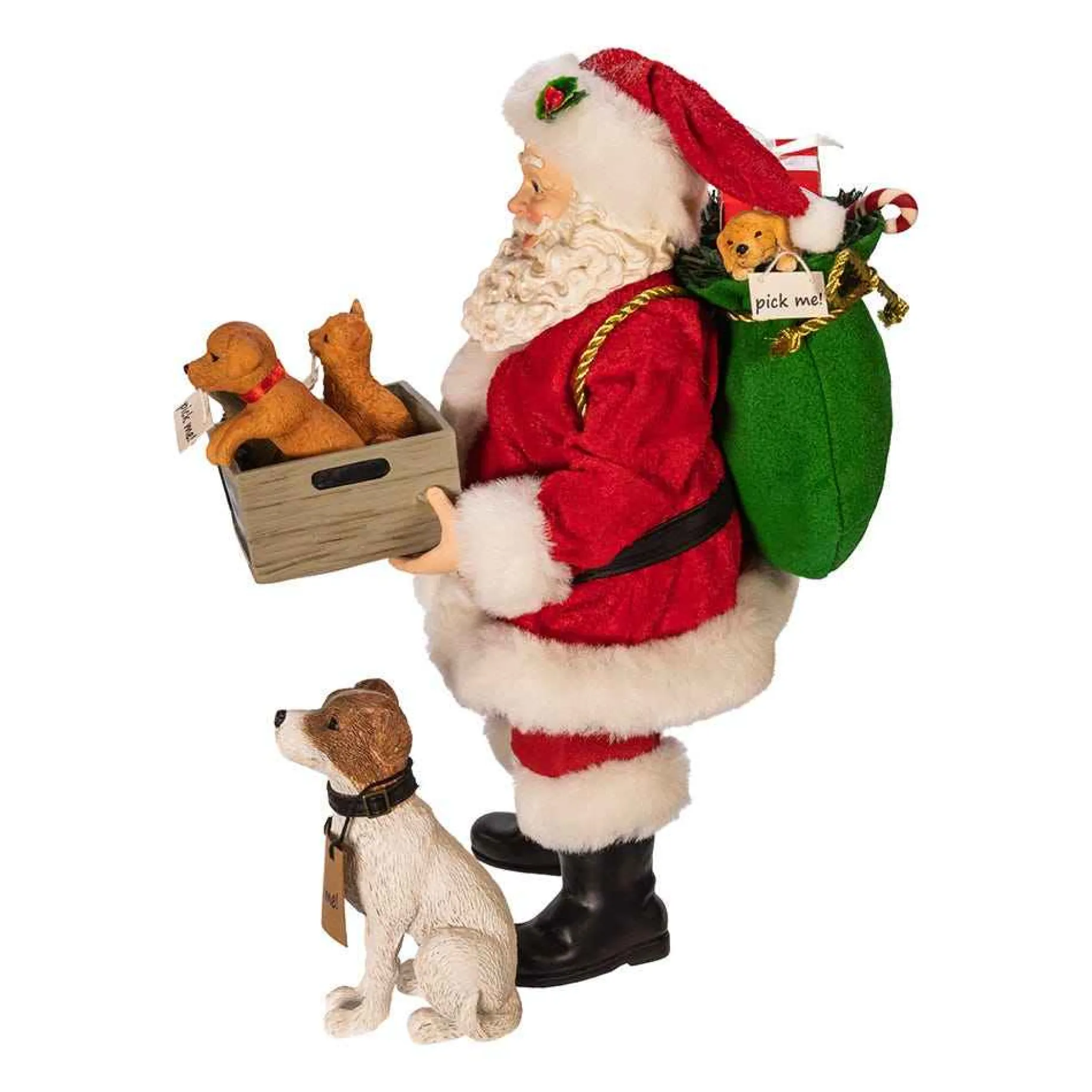 Kurt Adler Tabletop Items* 10.5-Inch Fabriche™ Adopt-A-Pet Santa With Dog, 2 Piece Set