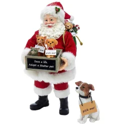Kurt Adler Tabletop Items* 10.5-Inch Fabriche™ Adopt-A-Pet Santa With Dog, 2 Piece Set