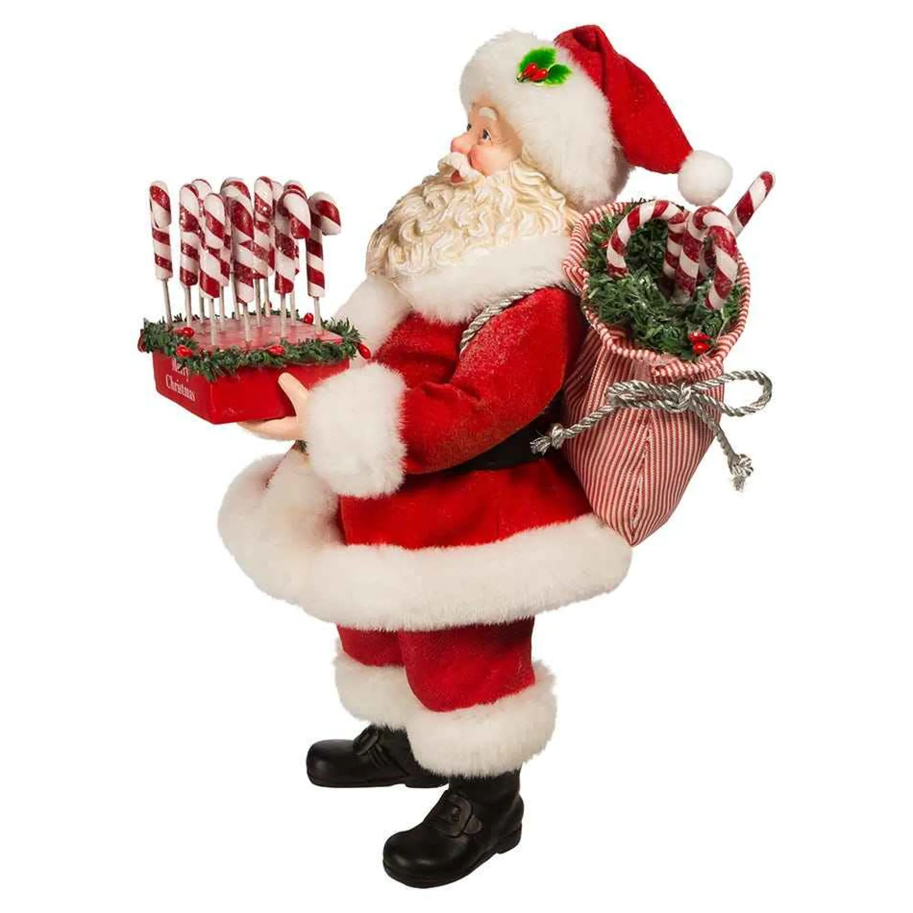 Kurt Adler Tabletop Items* 10.5-Inch Fabriche Santa With Candy Cane Tray