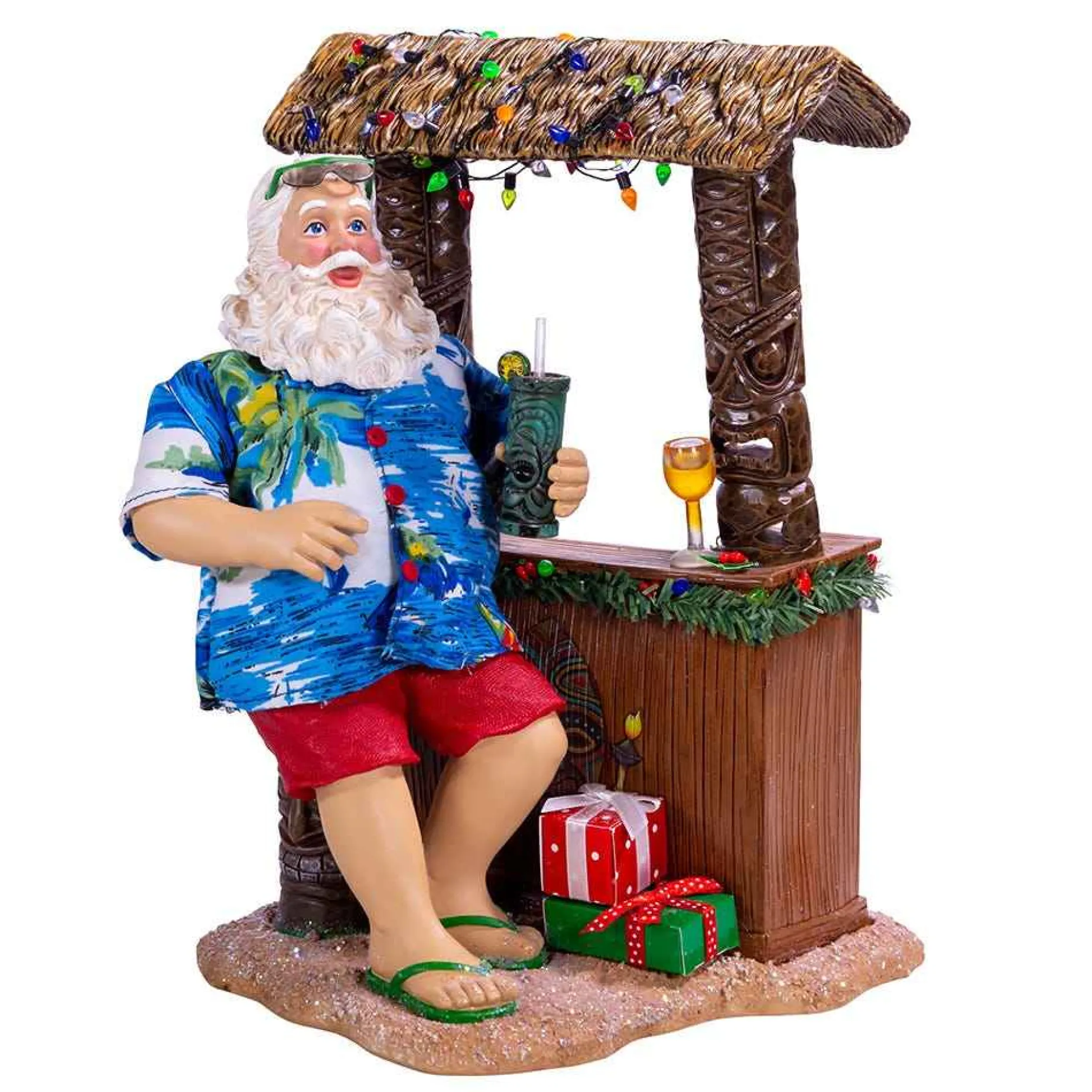 Kurt Adler Tabletop Items* 11-Inch Fabriche™ Beach Santa Sitting At Tiki Bar