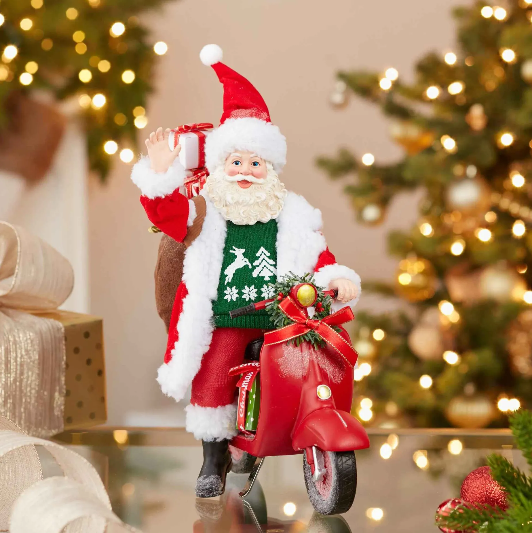 Kurt Adler Tabletop Items* 10-Inch Fabriche Santa On Scooter
