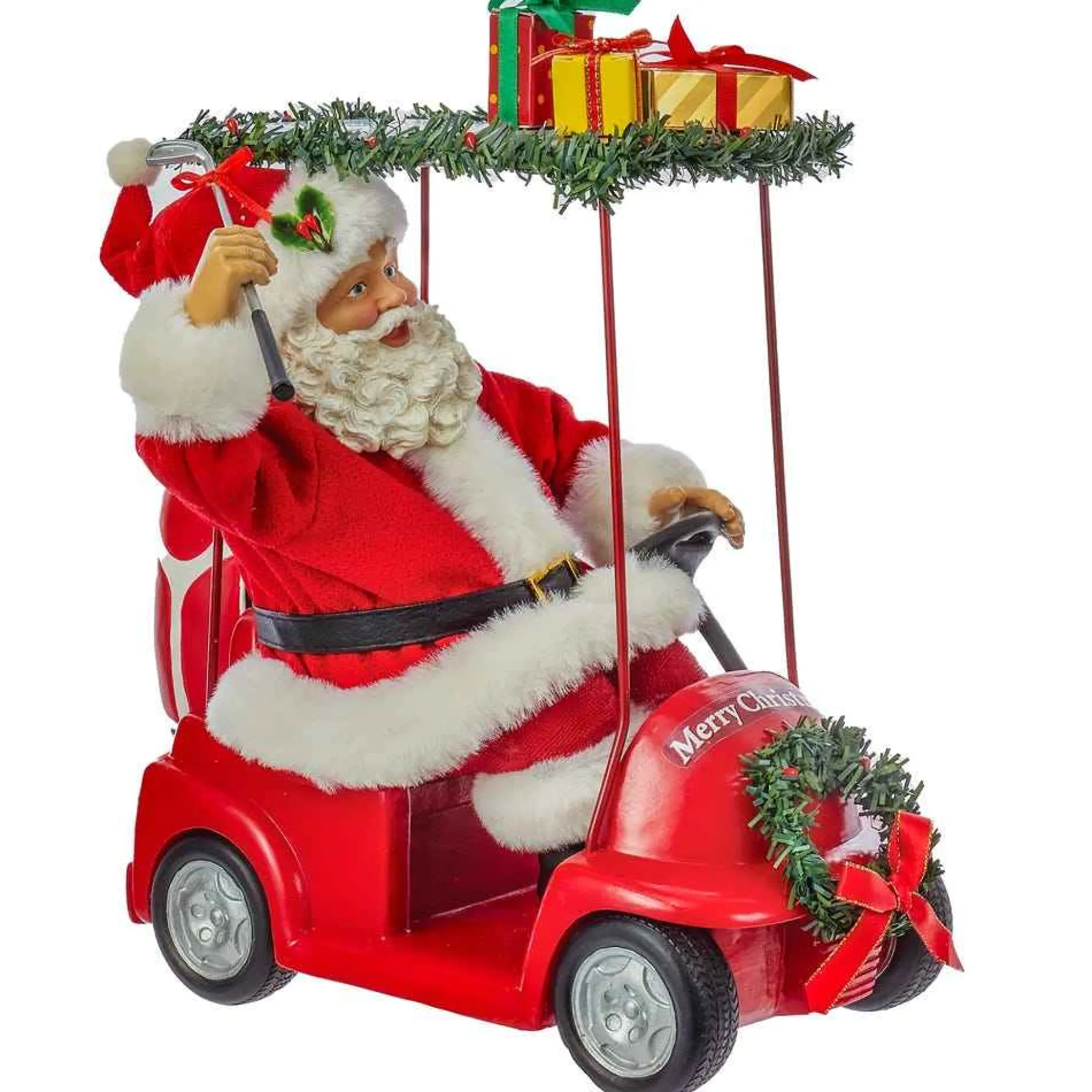 Kurt Adler Tabletop Items* 11.25-Inch Fabriche Santa Driving Golf Cart
