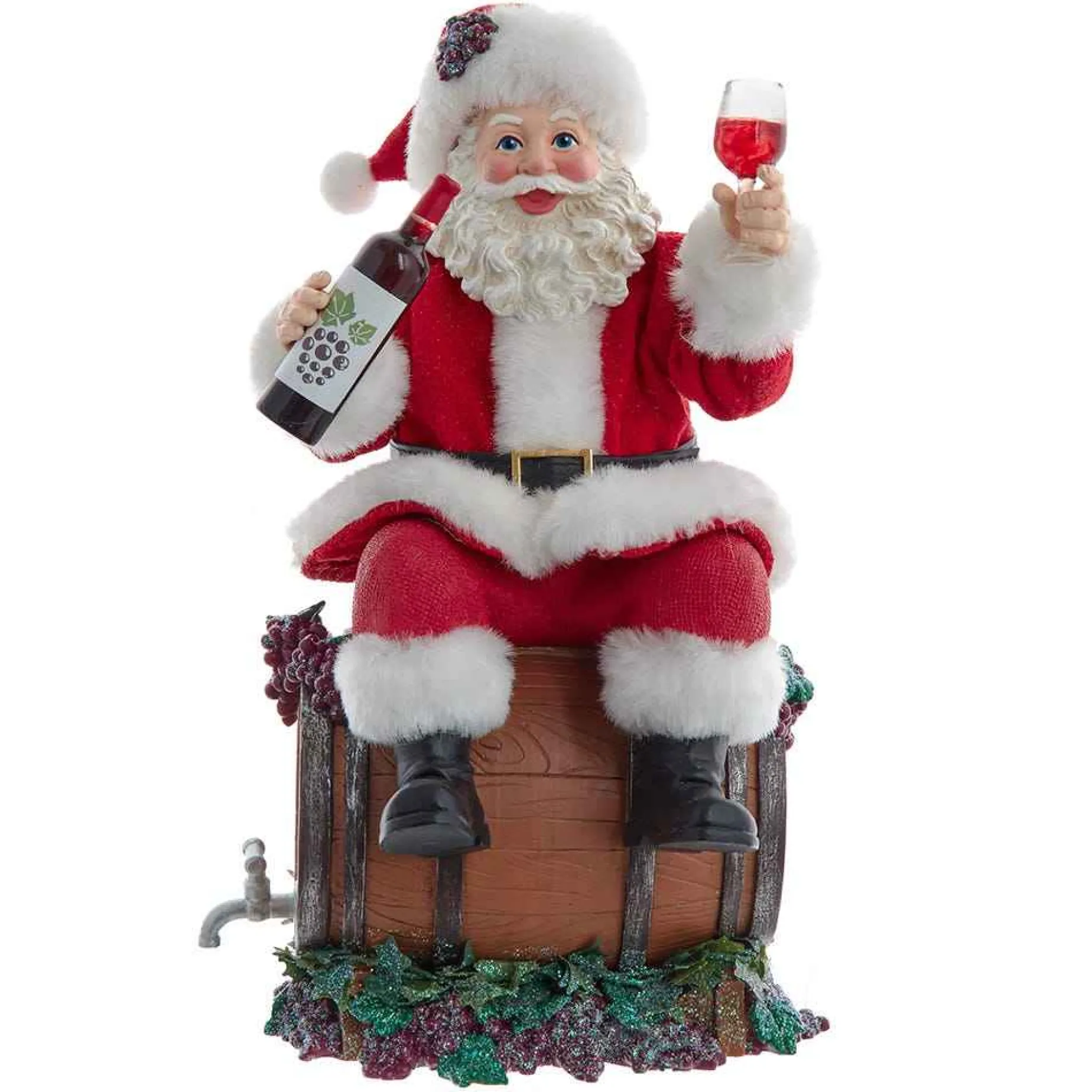 Kurt Adler Tabletop Items* 10.5-Inch Fabriche Santa Sitting On Wine Barrel