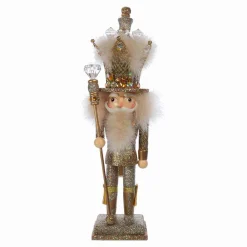Kurt Adler Tabletop Items* 16-Inch Hollywood Platinum And Gold Glitter King Nutcracker