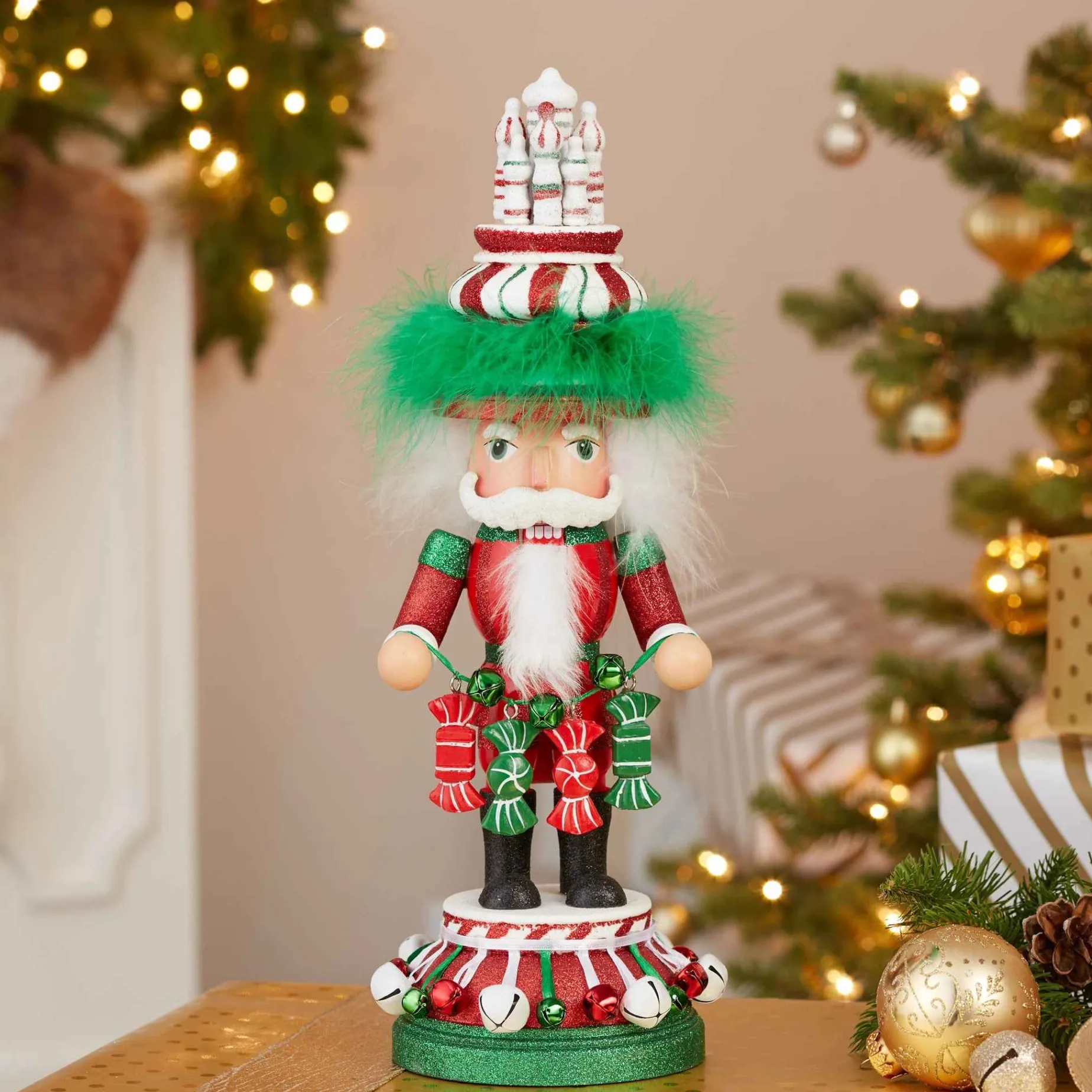 Kurt Adler Tabletop Items* 15-Inch Hollywood Nutcrackers™ Red, White And Green Candy Tower Hat Nutcracker