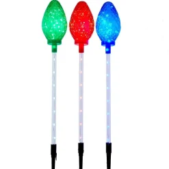Kurt Adler Lawn And Outdoor Decor* 27.2-Inch Multi-Color Led Faceted C9 Yard Stakes, 3 Piece Set