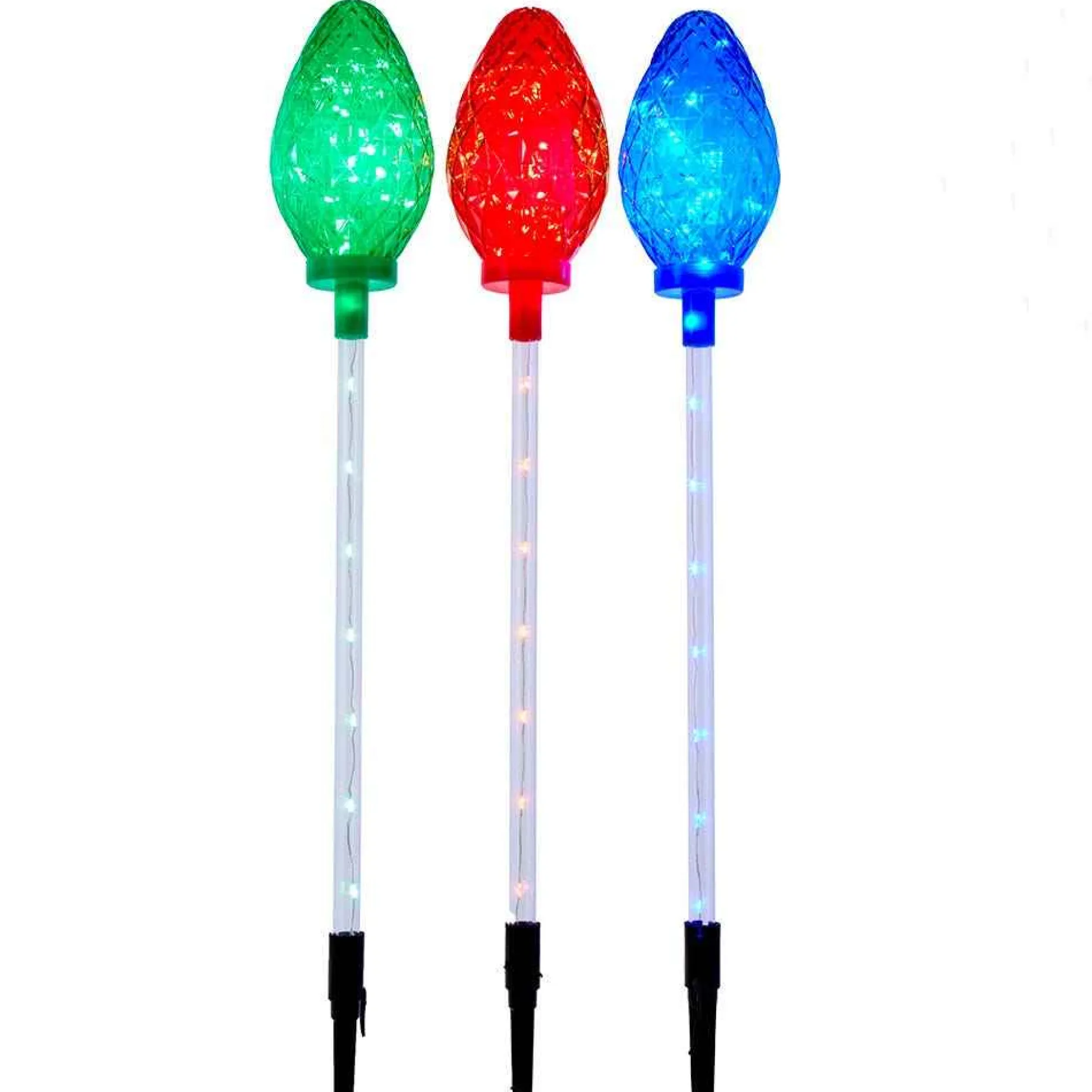 Kurt Adler Lawn And Outdoor Decor* 27.2-Inch Multi-Color Led Faceted C9 Yard Stakes, 3 Piece Set