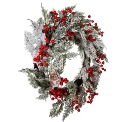 Kurt Adler Wreaths* 20-Inch Unlit Flocked Rattan Wreath With Red Berries