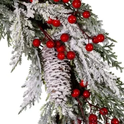 Kurt Adler Wreaths* 20-Inch Unlit Flocked Rattan Wreath With Red Berries