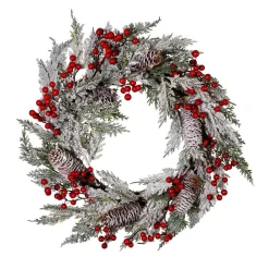 Kurt Adler Wreaths* 20-Inch Unlit Flocked Rattan Wreath With Red Berries