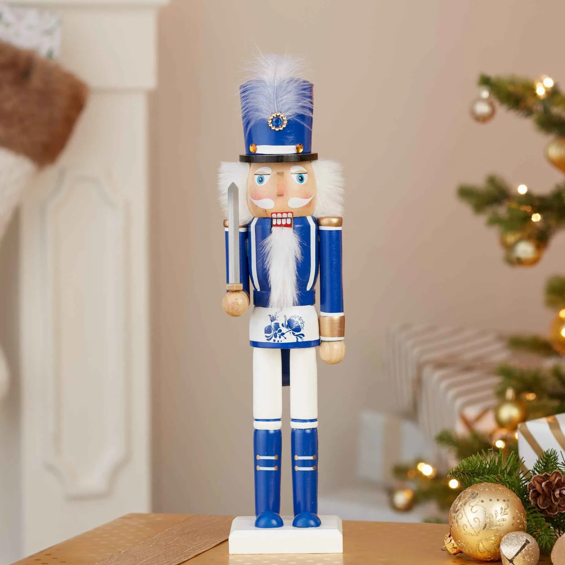 Kurt Adler Tabletop Items* 15-Inch Wooden Delft Blue Nutcracker