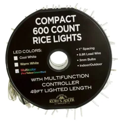 Kurt Adler Lawn And Outdoor Decor* 600-Light 49.2-Foot Multicolored Led White Wire Rice Light Set