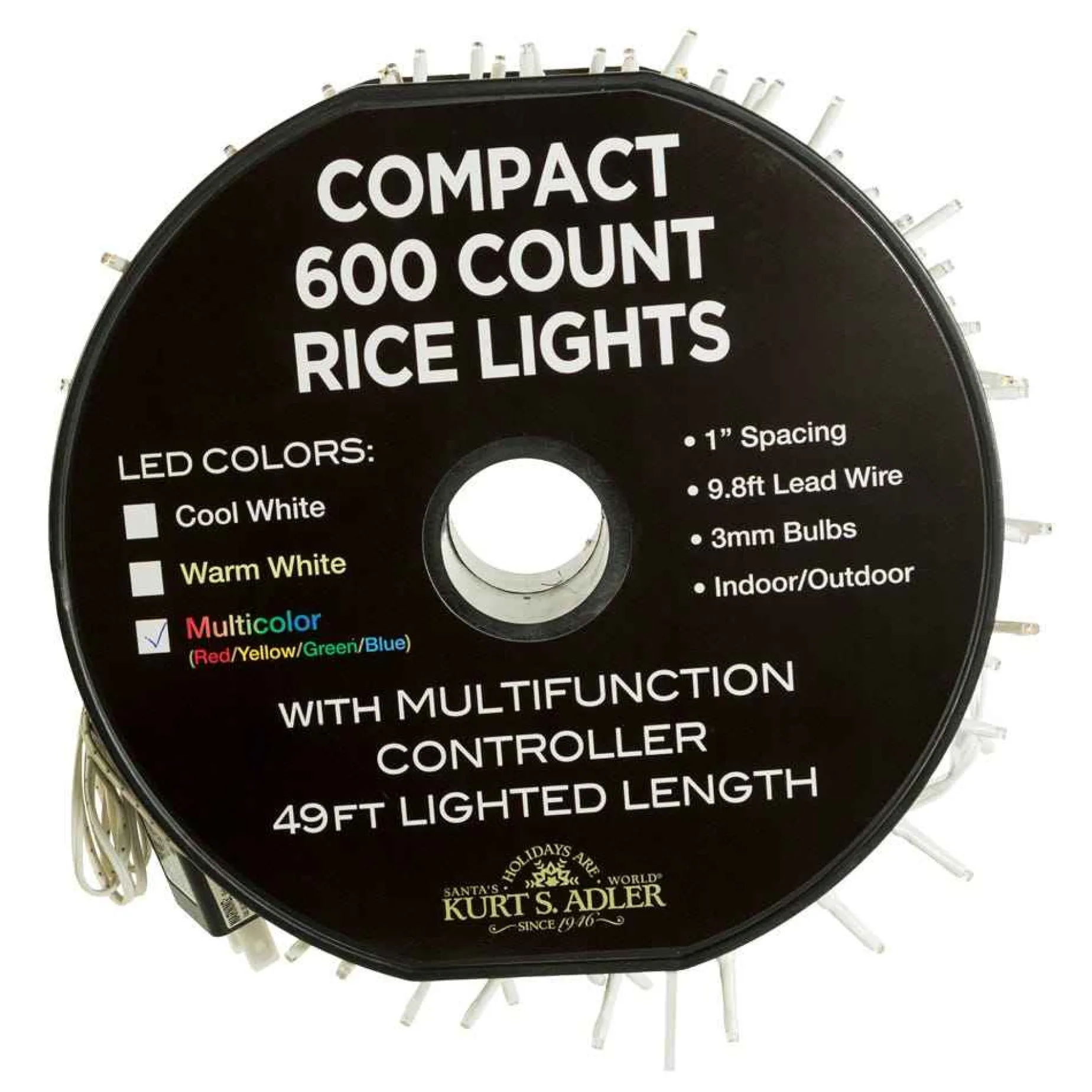 Kurt Adler Lawn And Outdoor Decor* 600-Light 49.2-Foot Multicolored Led White Wire Rice Light Set