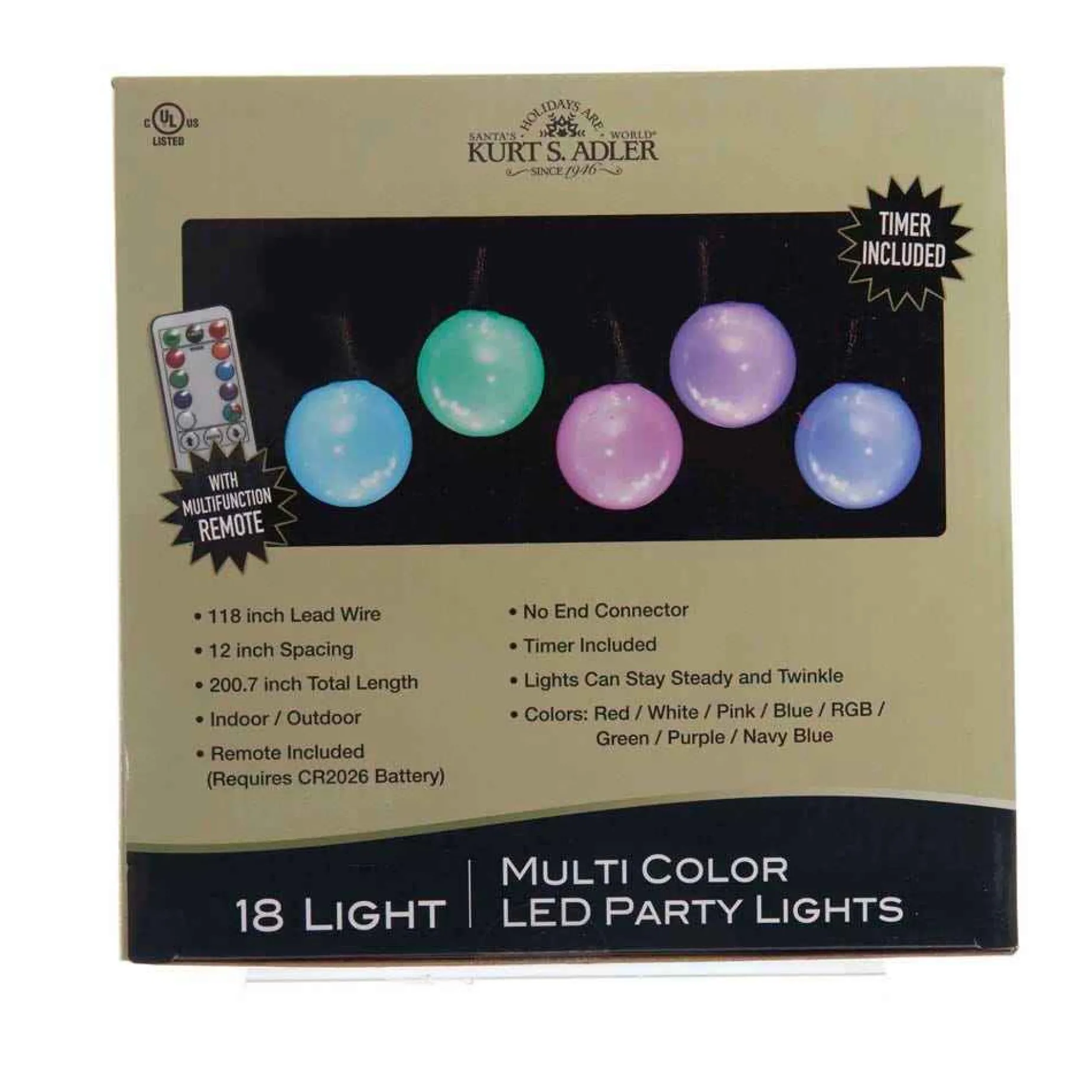 Kurt Adler Lawn And Outdoor Decor* 18-Light Multi-Colored Led Party Light Set