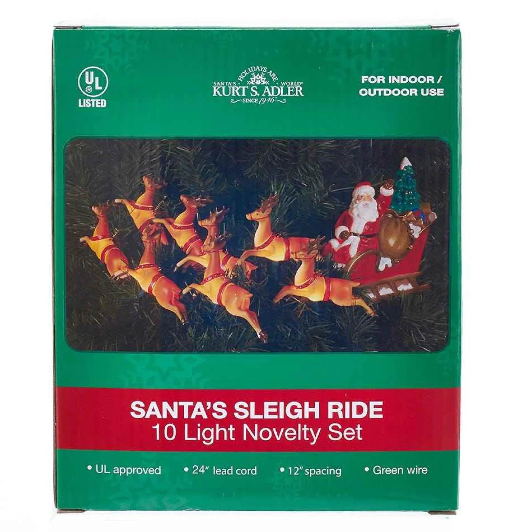 Kurt Adler Lawn And Outdoor Decor* Ul 10-Light Santa Sleigh And Eight Reindeer Light Set