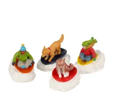 Lemax Village Collection Figurines* Dog Snow Saucer Fun, Set Of 4 #22121
