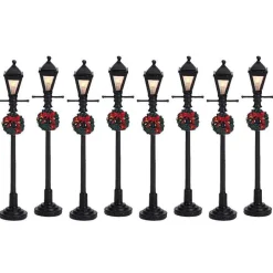 Lemax Village Collection Lighted Accessories* Gas Lantern Street Lamp, Set Of 8 #64500
