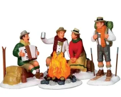 Lemax Village Collection Lighted Accessories* Alpine Ski Party, Set Of 4, B/O Lighted Accessory #14356
