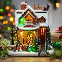 Gerson International Village Scenes*Lighted Musical Christmas Holiday House With Moving Scene