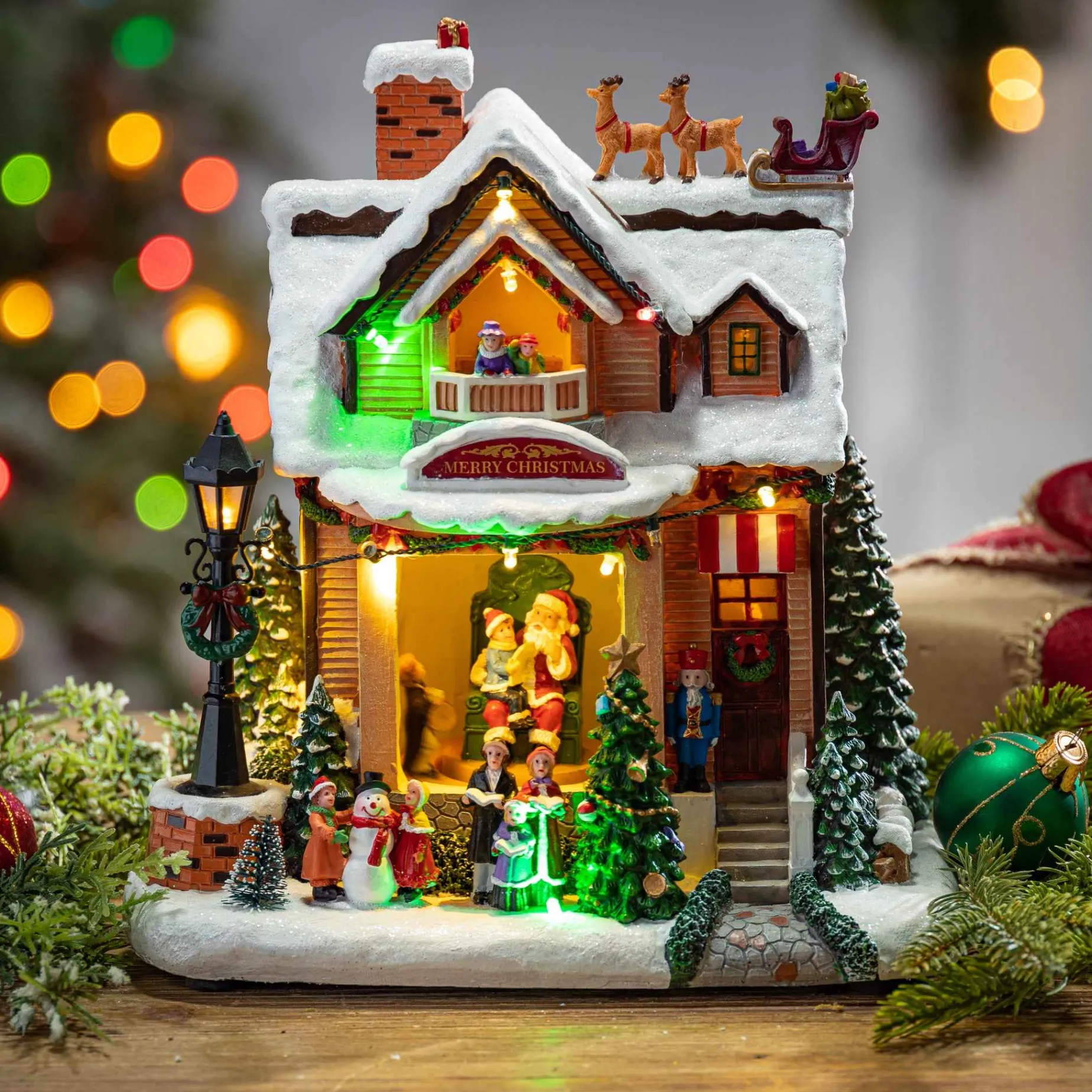 Gerson International Village Scenes*Lighted Musical Christmas Holiday House With Moving Scene