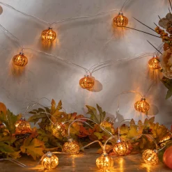 Gerson International Novelty Lights*Orange Glass Fall Pumpkin Fairy Light String, Halloween Decor