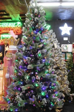 Puleo International Pre-Lit Trees* 7.5Ft Pre-Lit Snowy Silverton Pine Slim Tree ##114-Sspsl-75F5Lm45