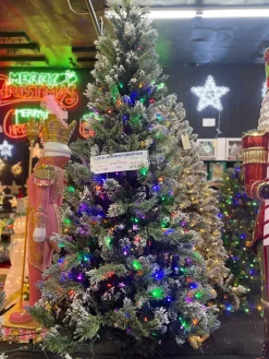 Puleo International Pre-Lit Trees* 7.5Ft Pre-Lit Snowy Silverton Pine Slim Tree ##114-Sspsl-75F5Lm45