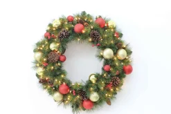 Puleo International Wreaths* 30In Pre-Lit Fairfield Flocked And Decorated B/O Wreath With Warm White Led Lights #114-Fgg1-30Wblw07