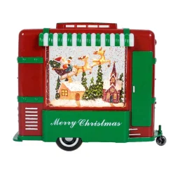 Arys Imports Waterglobes & Lanterns*Red And Green Christmas Trailer With Led Warm White Light Up Santa Sleigh Scene Spinning Glitter Waterglobe