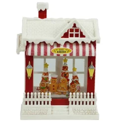 Arys Imports Waterglobes & Lanterns*Red Snowy Bakery With Led Warm White Light Up Gingerbread Family Shop Spinning Glitter Waterglobe