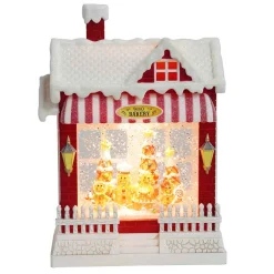 Arys Imports Waterglobes & Lanterns*Red Snowy Bakery With Led Warm White Light Up Gingerbread Family Shop Spinning Glitter Waterglobe